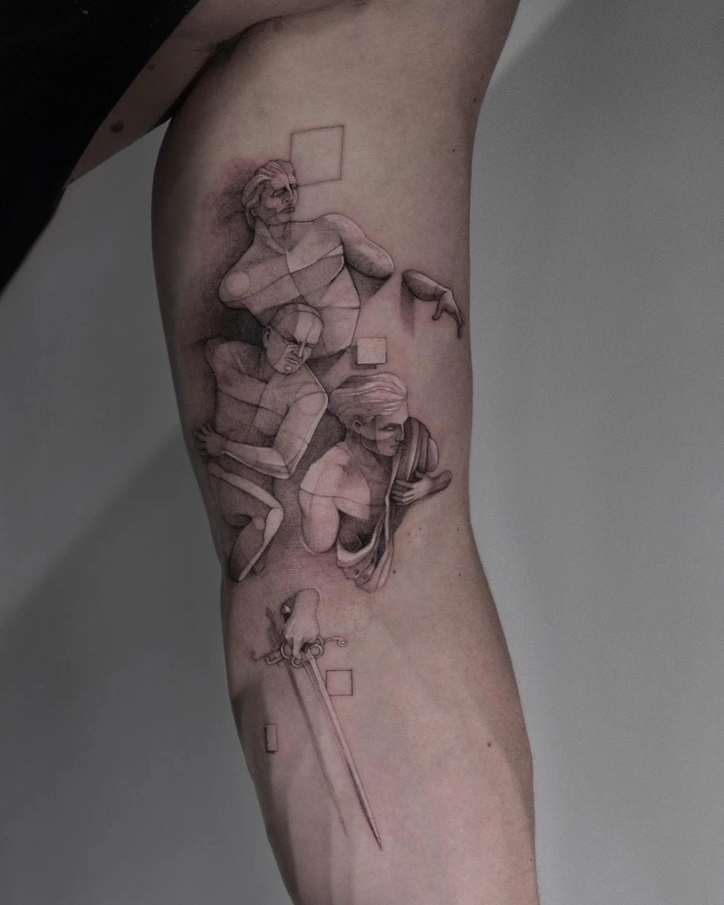 Surrealist custom tattoo artwork by Anibal Franco featuring intricate textures and fine detail work