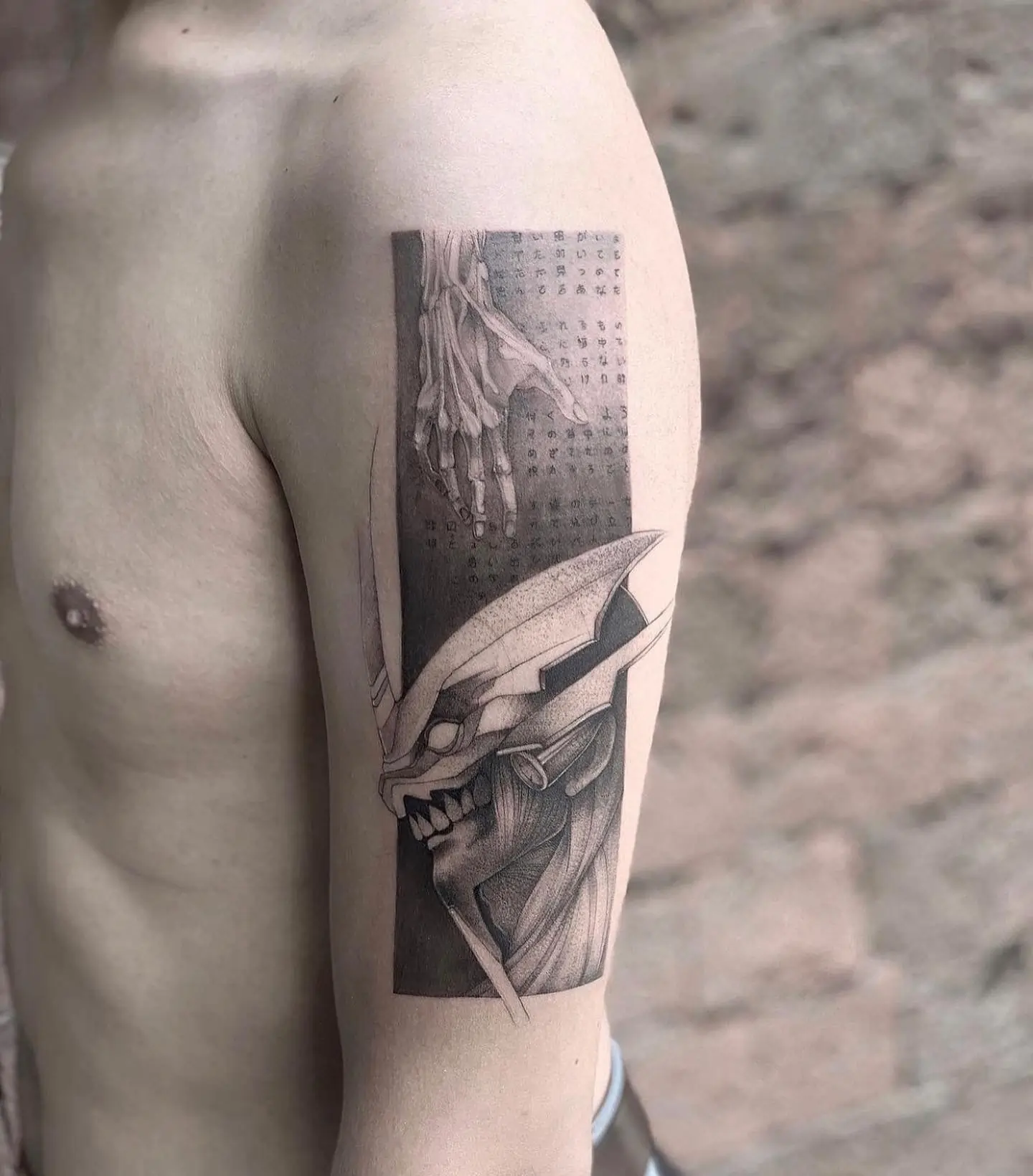 Black and grey tattoo design by Toronto tattoo artist Anibal Franco with surrealist elements