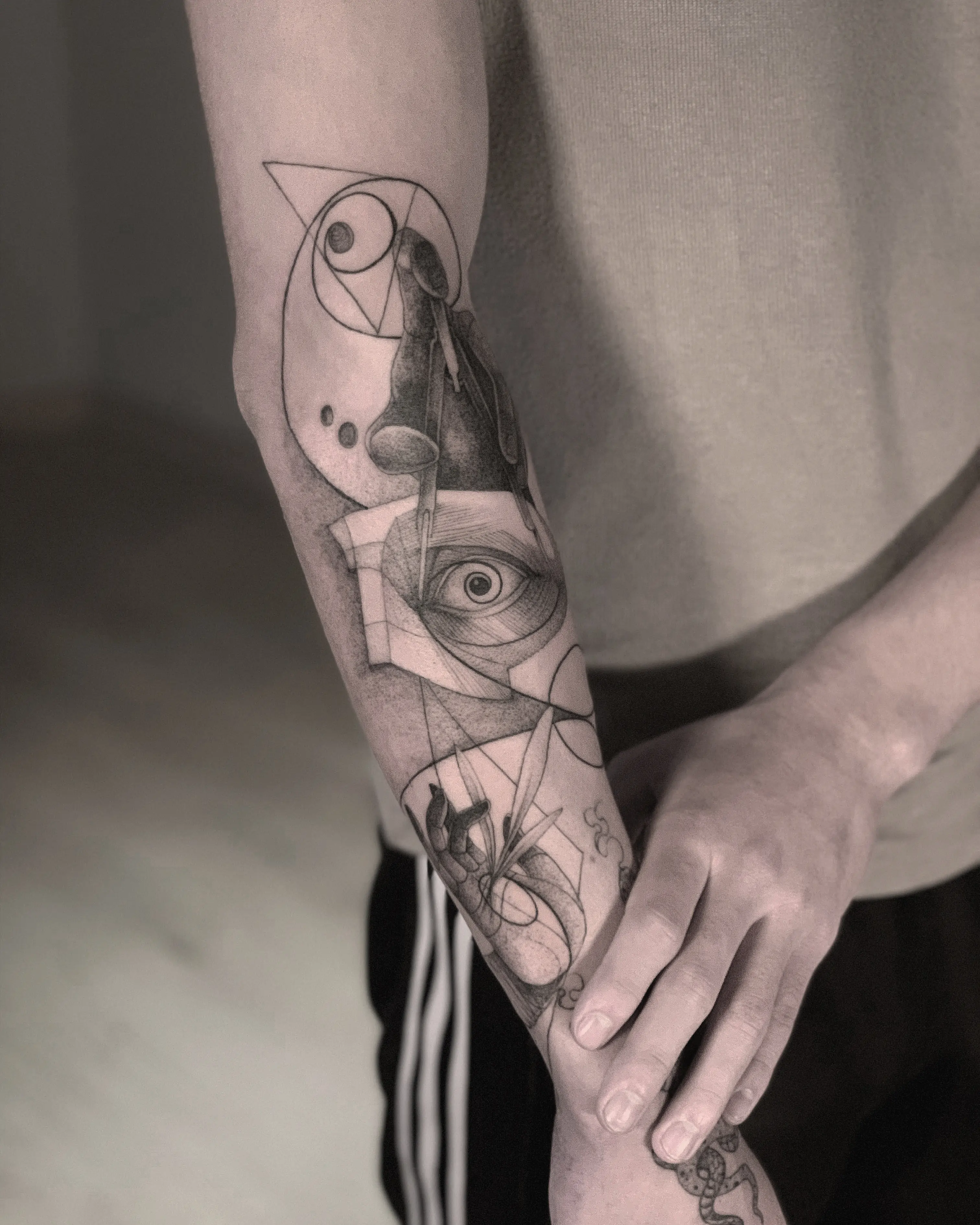 Surrealist tattoo design featuring organic textures and storytelling elements by Anibal Franco